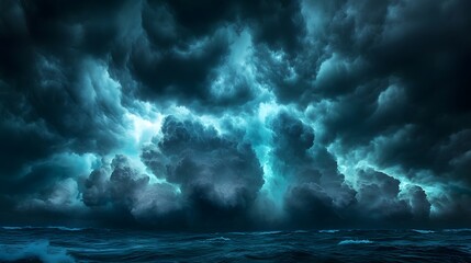 Dramatic storm clouds gathering over the ocean, intense weather, approaching storm