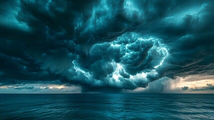 Dramatic storm clouds gathering over the ocean, intense weather, approaching storm