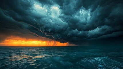 Dramatic storm clouds gathering over the ocean, intense weather, approaching storm