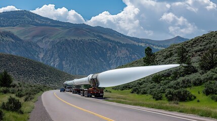 Wind Turbine Blade Transport on Mountain Highway