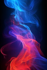 Obraz premium Abstract smoke swirling in vibrant red and blue on a dark background. Ideal for backgrounds, art concepts, or digital designs with a dynamic and ethereal feel.
