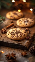 "Warm LED lights illuminating holiday cookies on a rustic wooden table, cozy kitchen vibes"