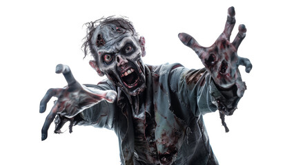 Scary zombie isolated on transparent background. Undead, creepy monster. Halloween and horror concept.