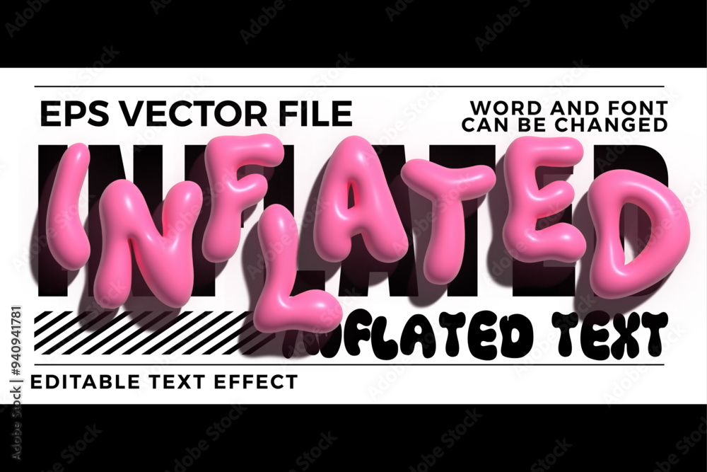 Fototapete 3d pink inflated 3d vector text effect. retro vibe inflated text style