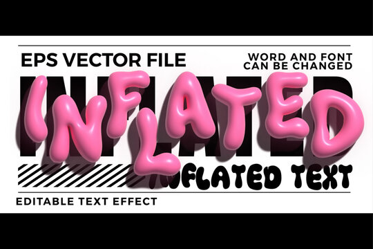 3d pink inflated 3d vector text effect. Retro vibe inflated text style