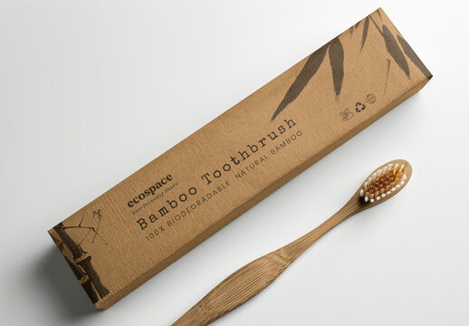 Product Packaging Bamboo Toothbrush Adn Box Mockup With Generative AI