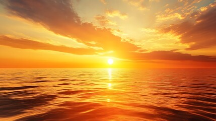 Fototapeta premium Golden sunset over a calm sea, clear weather, warm glow on the horizon