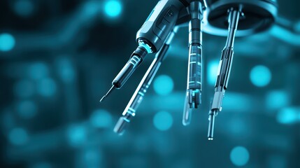 Close-up of advanced robotic tools, showcasing precision engineering and modern technology in a futuristic setting.