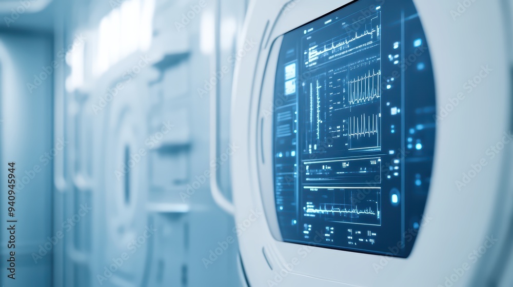 Poster futuristic control panel display showcasing advanced data analysis and monitoring in a high-tech env