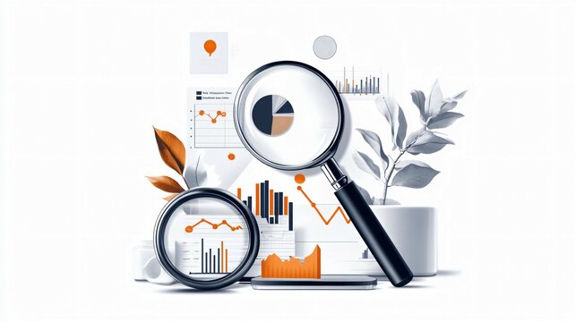 Exploring Market Research Methods Surveys, Focus Groups, Data Analysis Icons with Charts and Magnifying Glasses Illustration. Marketing growth planning concept
