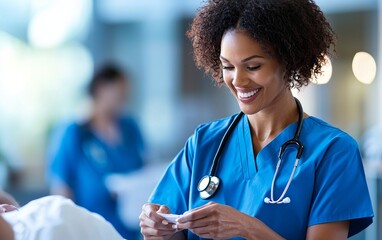 A nurse providing care to a patient, with emphasis on compassionate interaction, Healthcare, Human side of healthcare
