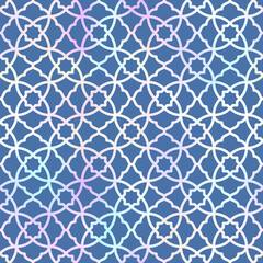 Fototapeta premium Arabic style gradient seamless pattern. Vector holographic oriental ornament on blue background. Oriental traditional texture for backgrounds, wallpapers, textile patterns, decoration