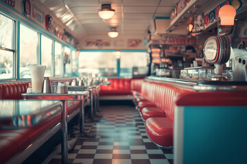 Fototapeta premium Retro Diner Experience: Classic American Eats and Jukebox Tunes