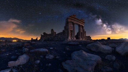 Fototapeta premium Ancient Ruins Under Starry Night Sky