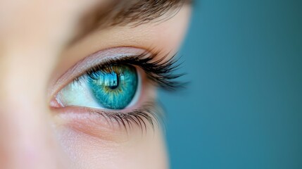Obraz premium A detailed view of an eye, displaying distinct blue and green iris contact points