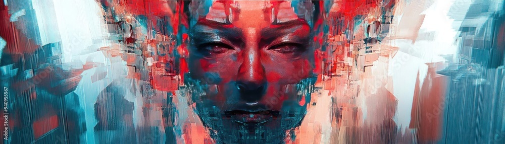 Poster A vibrant artistic representation of a face, merging colors and abstract elements to evoke a sense of emotion and depth.