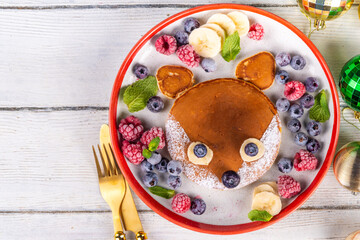 Funny and cute Christmas fox pancakes