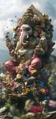 Fototapeta premium Beautiful statue of Ganesha as mobile wallpaper. A representation of knowledge, wealth, and divine blessings.
