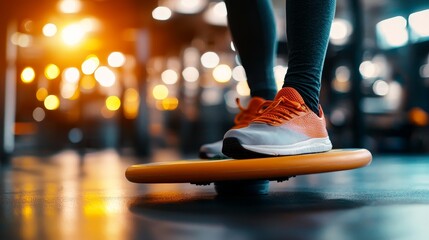 A person practicing balance exercises on a wobble board, Ache, Rehabilitation for ache management
