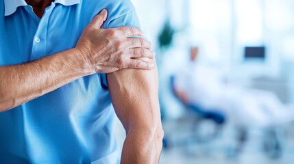 Obraz premium A physical therapist applying pressure to a patient s tense shoulder, Discomfort, Manual therapy care