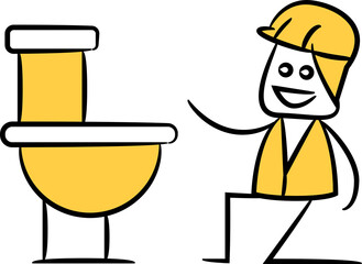 Plumber and Toilet Bowl Illustration
