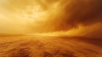 Obraz premium Sandstorm sweeping across a barren desert, harsh weather, gritty atmosphere