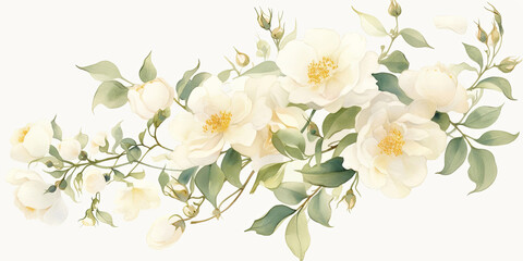 Fototapeta premium Ethereal white roses against a serene backdrop create a timeless beauty captured in this artwork