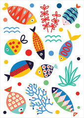 Poster with fish.  Vector illustration.Interior poster.