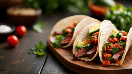 Indulge in the vibrant flavors of these delicious tacos, loaded with fresh ingredients and tender steak, bringing a fiesta of taste to your dining experience. Enjoy each bite!