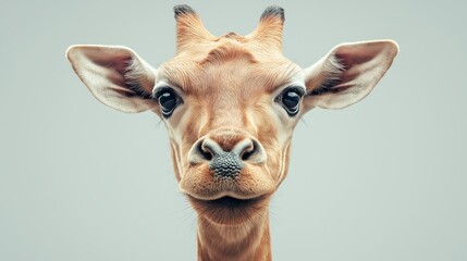 Naklejka premium Animated giraffe with a calm expression on a pale blue background