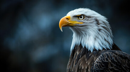 Fototapeta premium Bald Eagle Patriotism, A bald eagle set against an American flag background, representing the spirit of patriotism and freedom in the USA