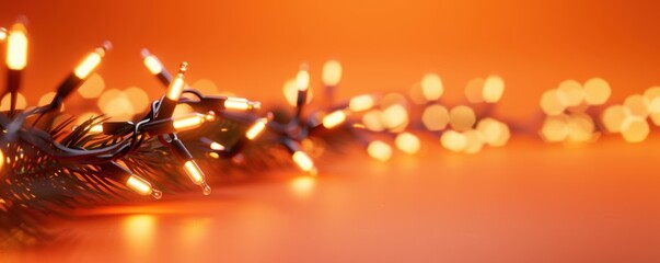 Obraz premium Festive warm LED holiday lights, 3D rendering, isolated on yellow, close-up, minimal cute design, with space for text