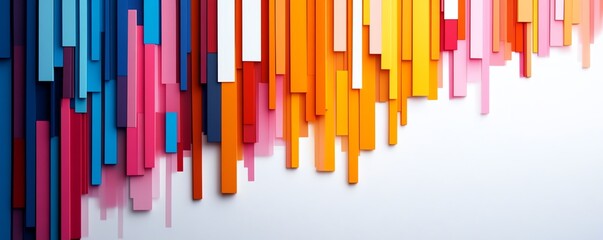 Vibrant abstract background featuring colorful vertical stripes in blue, pink, orange, and yellow against a light backdrop.