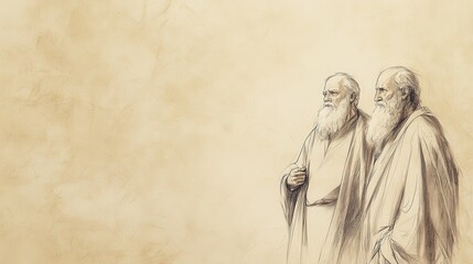 Fototapeta premium Bildad’s Counsel to Job in the Bible - Illustration of Bildad Firmly Urging Job to Recognize the Signs of Divine Displeasure, Beige Background