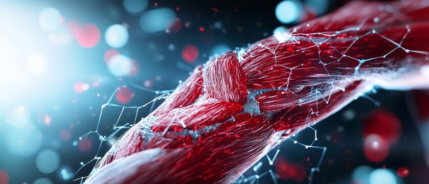 Artistic portrayal of muscle fibers tearing under strain, Pain, Representation of muscular injury