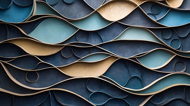 39. Abstract 3D wall art with interspersed circle paper cutouts forming a wave pattern