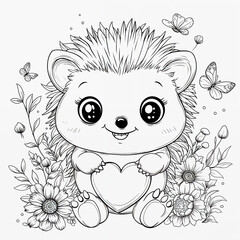 Fototapeta premium A cute Hedgehog cartoon character, coloring page for kids 