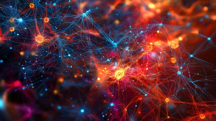 Fototapeta premium Neural Network Abstract Background Red Blue
