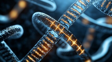 DNA helix with highlighted segments being  repaired  by digital tools, Treatment, Gene therapy as a future pain treatment