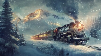 Illustration of the concept of Vintage polar express train traveling