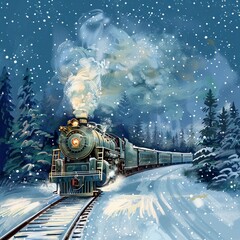 Illustration of the concept of Vintage polar express train traveling