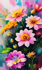 Fototapeta premium a colorful bouquet, likely consisting of a variety of flowers, which could include a mix of hues and species, arranged together to form a visually pleasing display