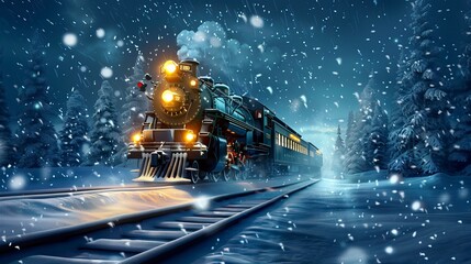 Illustration of the concept of Vintage polar express train traveling