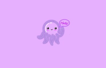 octopus on the background, illustration, octopus, purple alien monster, funny octopus illustration, funny octopus cartoon, illustration of octopus with background, purple background, cute background