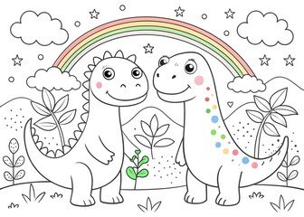 Hand drawn kawaii coloring book with Dinosaur AI generated