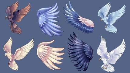 Obraz premium Illustration of wings collection set