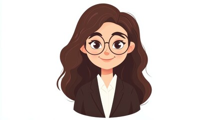 Cartoon businesswoman avatar design featuring a modern flat style with vibrant textures and playful details in D illustration.