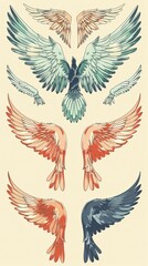 Illustration of wings collection set