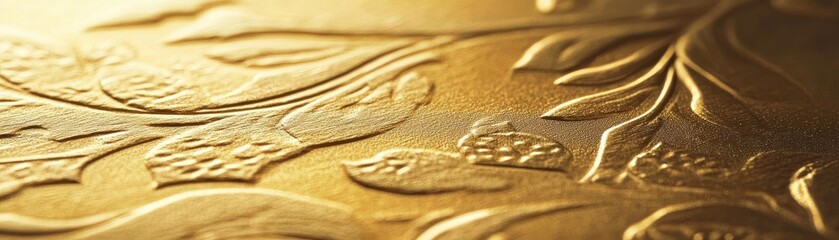 Fototapeta premium Elegant gold texture featuring detailed floral patterns, perfect for luxury design and artistic backgrounds.