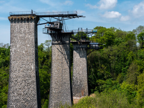 Clecy, Normandy, France, May 10, 2024. A viaduct in northern Normandy from which you can jump off the rope or admire the amazing views of nature